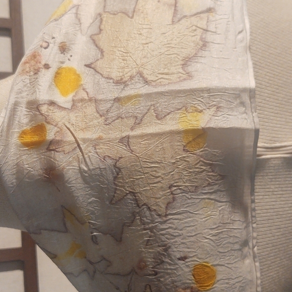Autumn Leaves Print White Silk Scarf - Picture 3 of 6